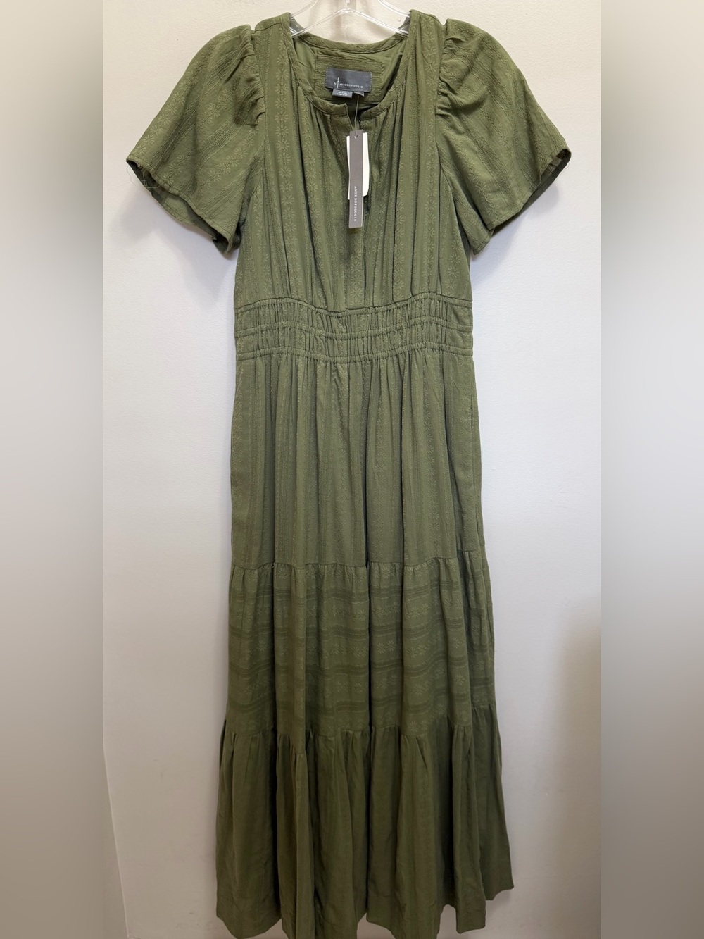 Anthropologie NWT Somerset Tiered Maxi Dress Pockets in Moss Green Size XS NEW - Picture 4 of 13